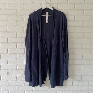 Lululemon Sit In Lotus Split Back Sweater Merino Wool Cardigan Navy Blue Size 10